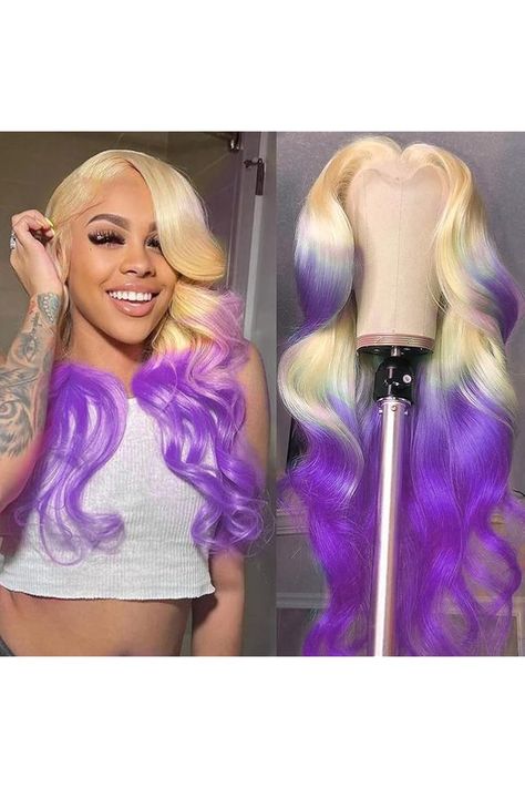 Honey Blonde Ombre Purple Lace Front Wig Human Hair 24inch 180% Density 13x4 HD Transparent Glueless Wigs Human Hair 13x4 Lace Frontal Wig Human Hair Colored Wigs Blonde And Purple Hair Ombre, Purple Lace Front Wig, Purple Lace Front, Honey Blonde Ombre, Purple Ombre Hair, Ombre Purple, Human Hair Color, Glueless Wigs, Ombre Wigs