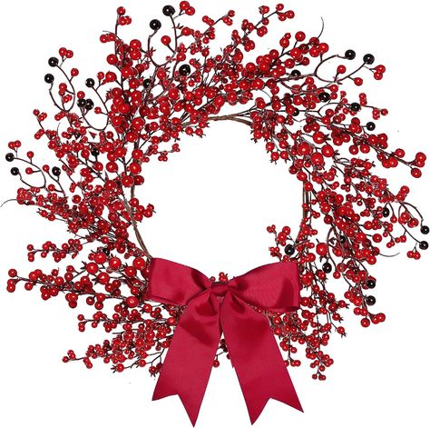 Wreath with Bowknot Christmas Decoration for Front Door Home Indoor Outdoor Farmhouse Wall Window Christmas Holiday Red Berry Wreath, Outdoor Farmhouse, Artificial Christmas Wreaths, Christmas Hanging Decorations, Berry Wreath, Wall Window, Home Indoor, Wreaths & Garlands, Leaf Wreath