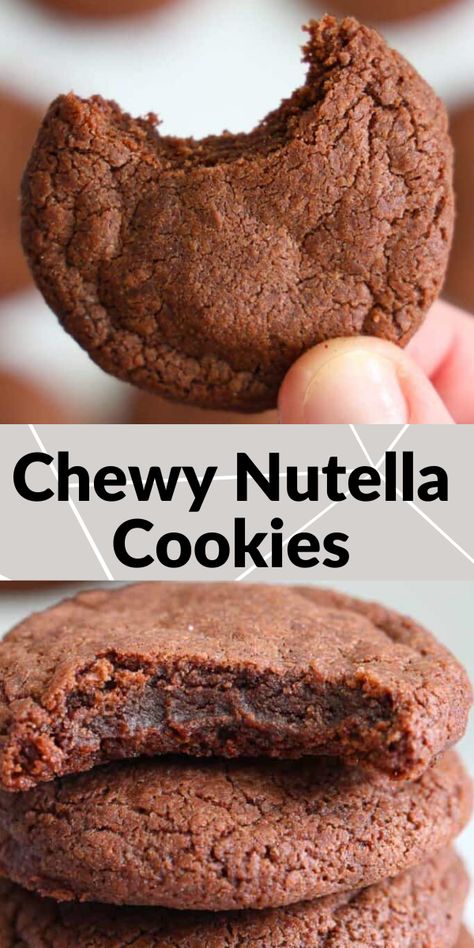 Chewy Nutella Cookies, Thing To Make With Nutella, Treats With Nutella, Cookies With Nutella Recipes, What To Eat Nutella With, Baking Recipes With Nutella, Things To Bake With Nutella, How To Make Nutella Cookies, Nutella Peanut Butter Cookies