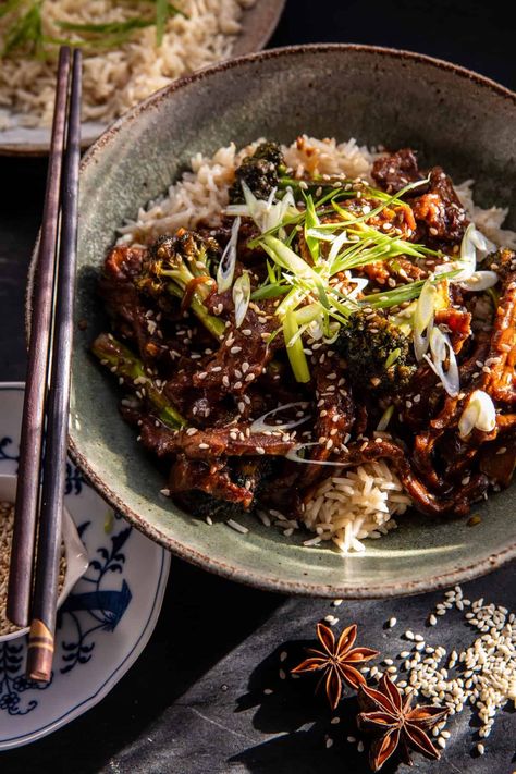 20 Minute Miso Ginger Beef and Broccoli: Easiest skillet dinner, less than 30 minutes from start to finish...easy, fun, and still delicious! Ginger Beef And Broccoli, Easy Dinners For One, Easy Skillet Dinner, Steak And Broccoli, Half Baked Harvest Recipes, Ginger Beef, Beef And Broccoli, Harvest Recipes, Half Baked