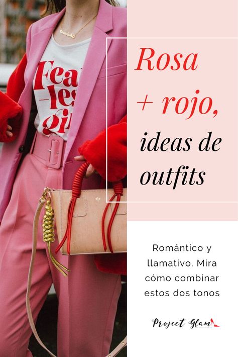 Rosa Y Rojo Outfits, Outfit Rojo Y Rosa, Vestido Rosado Outfit, Outfit Rosado, Outfit Pantalon Rojo, Red Outfits, Outfits Fashion, Waist Pants, Coco Chanel