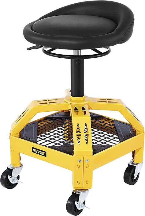 Amazon.com: VEVOR Rolling Garage Stool, 300LBS Capacity, Adjustable Height from 24 in to 28.7 in, Mechanic Seat with 360-degree Swivel Wheels and Tool Tray, for Workshop, Auto Repair Shop, Yellow : Automotive Garage Stool, Harley Davidson Seats, Garden Kneeler, Sitting Chair, Shop Stool, Yellow Sign, Auto Repair Shop, Swivel Wheels, Swivel Stool