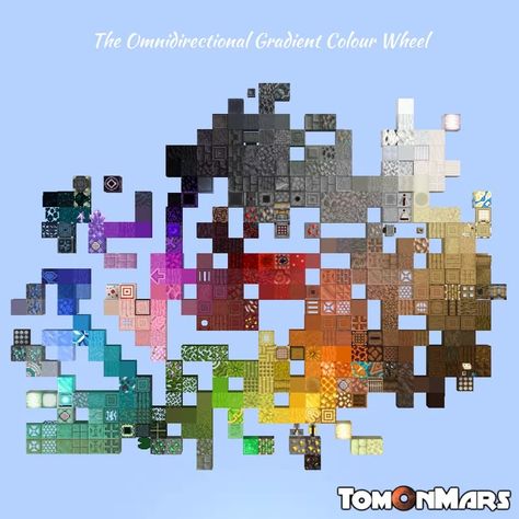 1.21 Minecraft Gradient Color Wheel for Block Palettes [SCHEM] Minecraft Map Minecraft Gradient, Minecraft Building Guide, Map Minecraft, Minecraft Blocks, Minecraft Structures, Minecraft Banner Designs, Minecraft Banners, Minecraft Cottage, Minecraft Castle