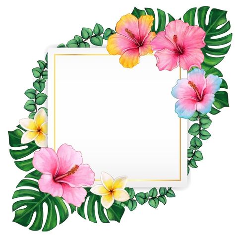 Hawaiian Cake, Festa Moana Baby, Monthly Celebration, Tropical Frames, Watercolor Flower Wreath, Paradise Flowers, Floral Tree, Hawaiian Birthday Party, Fiesta Tropical