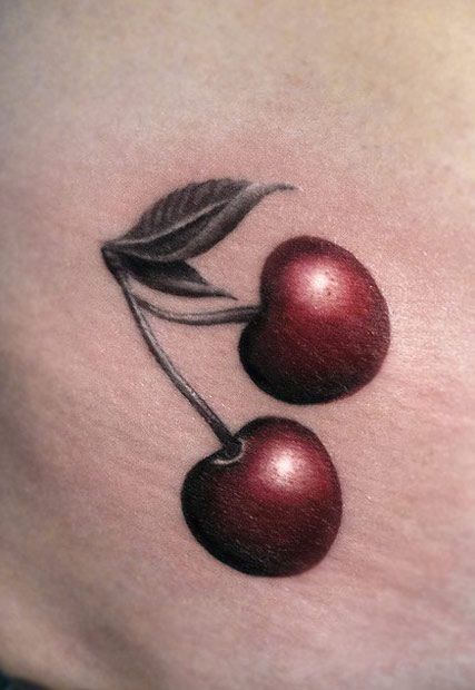 Realism Small Tattoo by Ellen Westholm | Tattoo No. 11136 Black Cherry Tattoo, Back Tattoo Women Spine, Lower Back Tattoo Designs, Cherry Tattoo, Flame Tattoo, Cherry Tattoos, Waist Tattoos, Food Tattoos, Girl Back Tattoos