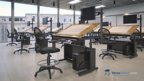 Edison Electric Lift Drafting Table ELE-DT Series By Versa Tables Classroom Interior Design, Drawing Tables, Classroom Architecture, University Interior Design, Art Tables, Drafting Tables, Medical Carts, Ergonomic Office Furniture, Classroom Interior