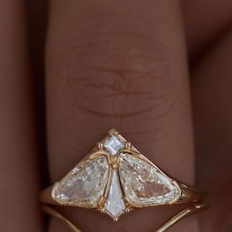 Moth Wedding Ring, Moth Engagement Ring, Rebecca Core, Moth Ring, Trillion Diamonds, Alternative Bride, Jewelry Wedding Rings, Put A Ring On It, Bridal Ring Set