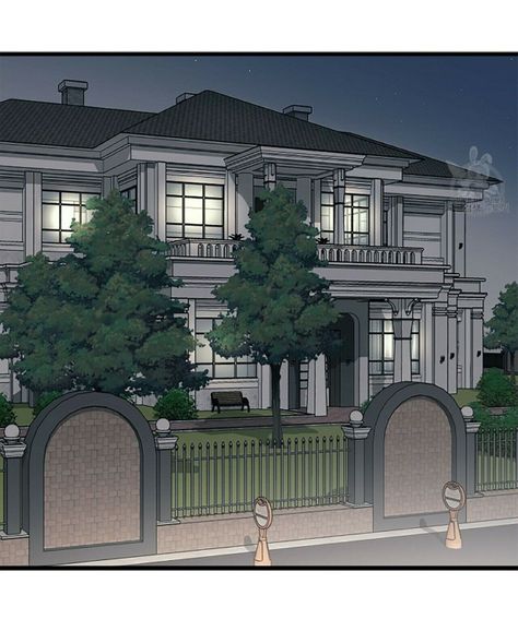 Anime Mansion House, Modern Manhwa, Anime Houses, Anime House, Luxury Houses Mansions, Perspective Drawing Architecture, Mega Mansions, European Castles, Fantasy Props