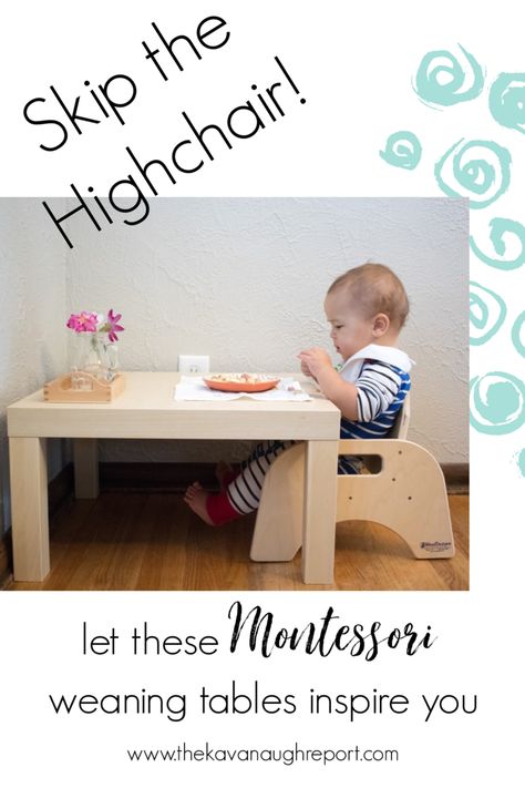 Montessori Weaning Table Set Up, Montessori Dining Area, Infant Nursery Ideas, Montessori Eating Area, Small Montessori Nursery, Montessori Dining Room, Montessori Feeding, Cheap Montessori Ideas, One Year Old Montessori Room