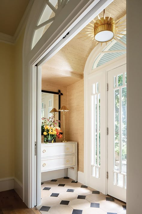 Colonial Entryway, Entryway Tile, Small Foyer, Dallas Interior Design, Entry Lighting, Park House, Small Entry, Entrance Foyer, Foyer Design