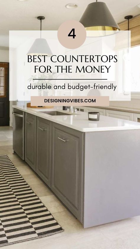 The 4 Best Kitchen Countertop Materials for the Money Kitchen And Countertop Ideas, Cheapest Solid Surface Countertop, Kitchen Countertops Materials, Best Kitchen Countertops Budget, Kitchen Counter Renovation, Kitchen Tiles Countertops, Quartz Alternative Kitchen Counters, Cost Effective Kitchen Countertops, Kitchen Countertops Remodel