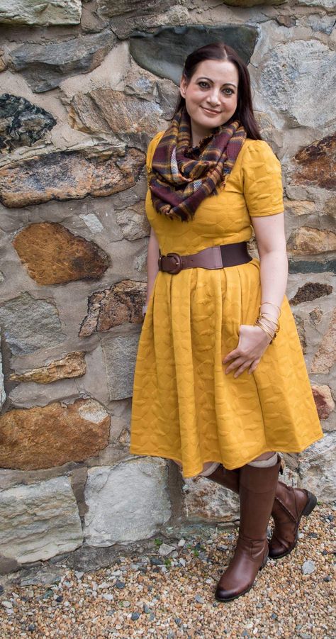 Lularoe Amelia dressed up with a plaid scarf, belt, and boots. This is a great and simple look for fall. Don't be afraid to add mustard to your wardrobe. www.facebook.com/lularoewithtammy Pictures Outfits, Lularoe Madison Skirt, Lularoe Amelia Dress, Lularoe Amelia, Amelia Dress, Simple Look, Scarf Belt, Lularoe Julia Dress, Lularoe Julia