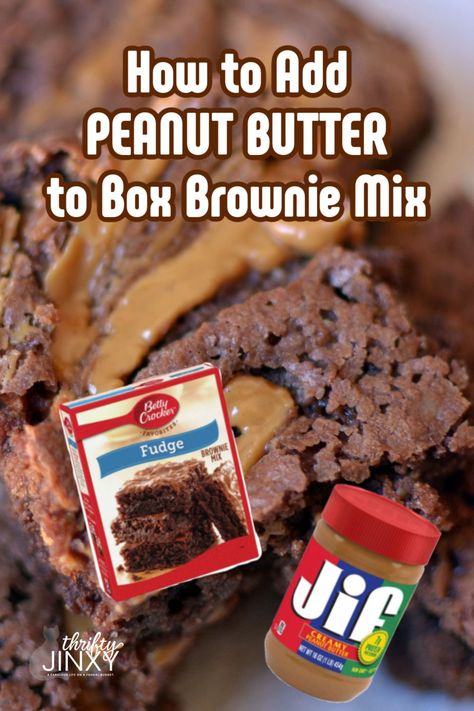 Can you add peanut butter to box brownies? You sure can!! Here's how to do it so you can end up with the most delicious peanut butter brownies. Brownies Peanut Butter Swirl, Add Peanut Butter To Boxed Brownies, Peanut Butter Filling For Brownies, Peanut Butter Topping For Brownies, What To Do With Brownie Mix Boxes, What To Add To Brownies, Recipes Using Brownie Mix Boxes Desserts, What To Make With Brownie Mix Boxes, Peanut Butter Swirl Brownies Box Recipes