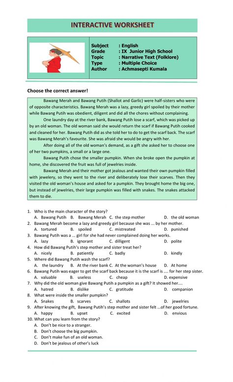 Narrative Text Worksheet, Narrative Text, English Subject, 90s Bollywood Actress, Grade 9, Writing Lessons, English Language Learning, Junior High School, Multiple Choice