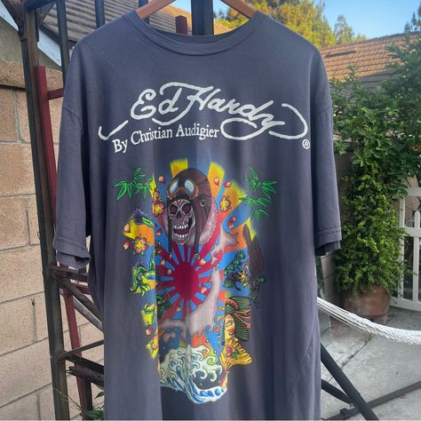 Vintage Y2k Ed Hardy Christian Audigier Skull T Shirt Condition: 9.75/10, This Piece Is In Like New Condition With Original Tags Still Attached, As The Only Flaw Found Being Small Dirt Marks Due To Improper Storage (Dm If You Have Questions About The Condition Of The Item) Size: Tagged Size Xxl (Dm If You Have Questions About Sizing) Measurements: Length: 31.5 In Pit To Pit: 26 In Dm If You Have Any Questions About The Item, Thanks :) Grunge Y2k Cyberpunk Ed Hardy #Edhardy #Vintageedhardy #Y2k # Y2k Cyberpunk, Hardy Shirts, Y2k Ed Hardy, Christian Audigier, Skull T Shirt, Skull Tshirt, Grunge Y2k, Ed Hardy, Cyberpunk