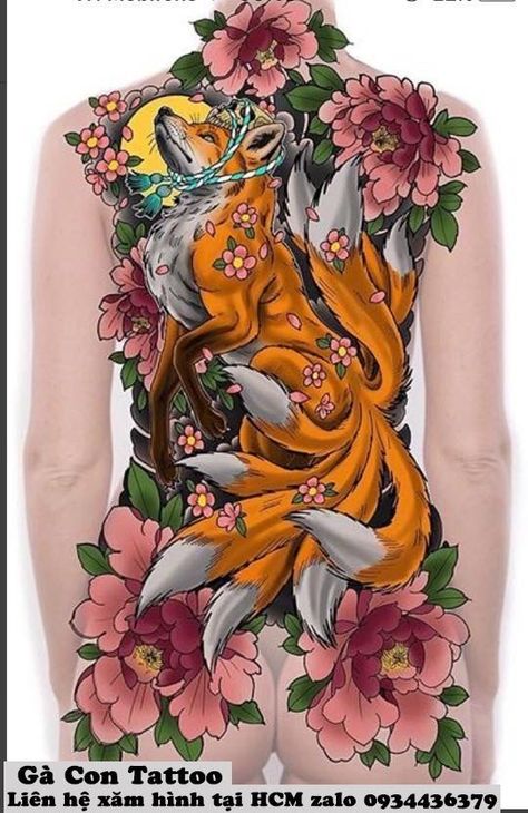 Back Piece Tattoo Japanese, Kitsune Sleeve Tattoo, Kitsune Back Tattoo, Japanese Fox Tattoo, Wolf Girl Tattoos, Traditional Back Tattoo, Japanese Back Tattoo, Japanese Tattoos For Men, Backpiece Tattoo