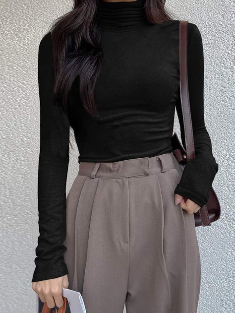 Casual Dark Academia Outfits, Dark Academia Outfit Women, Casual Dark Academia, Dark Academia Outfits, High Neck Shirts, Academia Outfits, Shein Outfits, Casual Day Outfits, How To Make Clothes