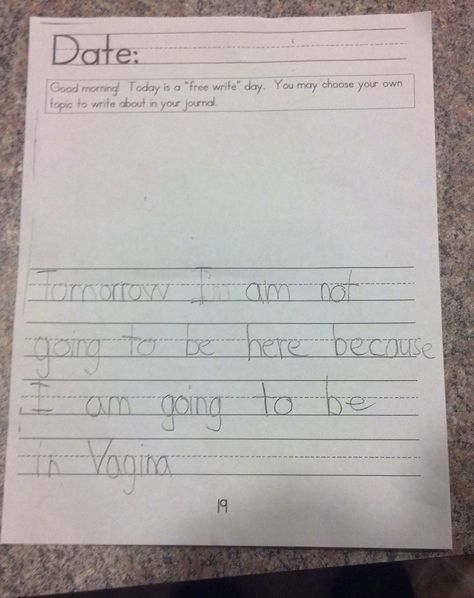 My 1st grade teacher wife was given this note from a student who will be out tomorrow Funniest Kid Test Answers, Absent From School, Kids Test Answers, Spelling For Kids, Funny Test Answers, Things Kids Say, Kid Logic, Spelling Mistakes, Funny Test