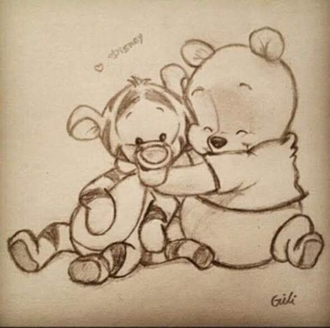 Winnie The Pooh Drawing, Pooh Winnie, Cartoon Drawings Disney, Baby Animal Drawings, Cat Sketch, Disney Art Drawings, Baby Drawing, Tiger Art, Animals Artwork