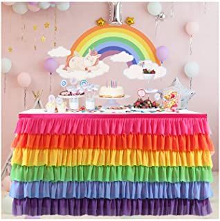 Pastel Rainbow Table Centerpiece, Boho Rainbow Tablecloth, Rainbow Tablecloth Backdrop, Rainbow Table Skirt, Somewhere Over The Rainbow Birthday, Tutu Table Skirt, Table Skirting, Tutu Table, Rainbow Table