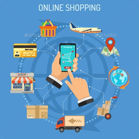 Shopping Online Illustration, Online Shopping Pictures, Online Shopping Illustration, Business Idioms, Online Shopping Images, Smartphone Store, Cargo Logistics, Logistics Design, Shopping Pictures