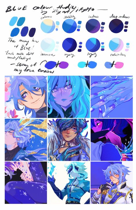 Illy Art ✨ on X: "A quick colour study thing featuring some of my blue-hued artworks 🙌💙 https://t.co/2OpKp4YcVH" / X Jellyfish Color Palette, Vaporwave Color Palette, Color Palette Digital Art, Colour Palette Blue, Procreate Colour Palette, Digital Color Palette, Digital Palette, Blue Color Pallet, Colour Study