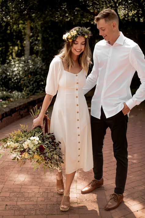 Boho Prenup Outfit, Outfit For Prenup Shoot, Pre Wedding Women Dress, Civil Wedding Casual Outfit, Couples In White Outfit, White Dress For Photoshoot, Prenup Dress Outfits, Engagement Photo Outfits For Bride, Prenup White Outfit