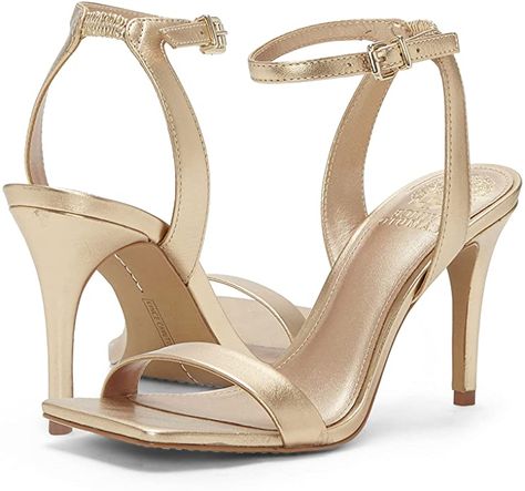 Gold Shoes Wedding, Trendy Heels, Square Toe Sandals, Ankle Strap Sandals Heels, Classy Shoes, Shoes Wedding, Gold Shoes, Heeled Sandal, Gold Heels