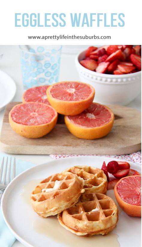 These Eggless Waffles are easy to make, with simple ingredients you likely have on hand!  They taste like the real thing! Easy Waffle Recipe No Eggs, Single Serving Waffle Recipe, Eggless Waffle Recipe, Egg Waffle Recipe, Waffle Batter Recipe, Eggless Pancake Recipe, Waffle Batter, Easy Waffle Recipe, Egg Waffle