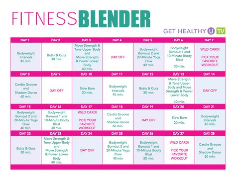 Whether your goal is to lose weight, build muscle, or simply get in the best shape of your life, this 28-Day Fitness Blender Calendar is for you! Shake your hips to Cardio Groove or target your buns and abs with a 30-minute Butts and Guts workout. Tone your entire body with barre-style isometrics or get your heart pumping with bodyweight intervals that are serious metabolic burners. Fitness Blender Workouts, Butts And Guts Workout, Guts Workout, 20 Minute Yoga, Insanity Workout, Fitness Blender, Best Ab Workout, Workout Days, Muscle Fitness