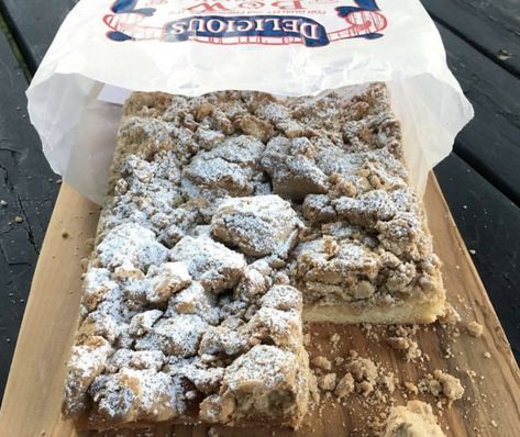 Their crumb cake is so famous that people line up down the street when they stop by to pick it up for holiday meals. Best Crumb Cake Recipe, Crumb Coffee Cakes, Hackensack Nj, Crumb Cake Recipe, Fish Restaurant, Red Bank, Crumb Cake, Chocolate Covered Pretzels, Bakery Recipes