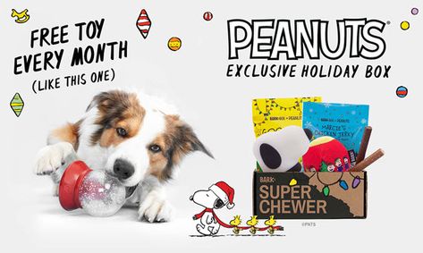 Super Chewer Box End of Year Sale ($84 in Free Dog Toys) | Woof Woof Mama Snoopy Dance, Puppy Things, Tough Dog Toys, Free Toys, Holiday Box, Dog Door, Free Dogs, Peanuts Gang, End Of Year