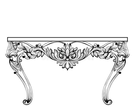 Imperial Baroque chest table. Vector French Luxury rich intricate ornamented structure. Victorian Royal Style decor vector illustration French Baroque Interior, Dewan Sofa, Baroque Drawing, Rich Illustration, Chest Table, Furniture Illustration, Table Vector, Furniture Drawing, Baroque Interior