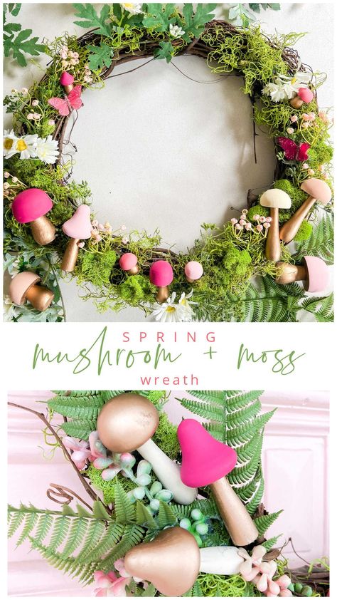 Moss Wreath Diy, Easter Porch Decor, Slime Recipes, Rainbow Wreath, Moss Wreath, Mushroom Crafts, Boho Wreath, Butterflies Wreath, Diy Spring Wreath