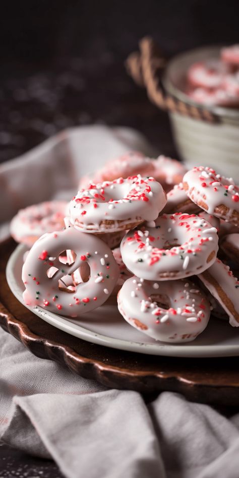 Candy Cane Peppermint Pretzels - Chasety Peppermint Pretzels, Peppermint Pretzel, Animated Photos, Covered Pretzels, Sweet Drinks, Edible Gifts, Chocolate Covered Pretzels, Plants Indoor, Festive Treats