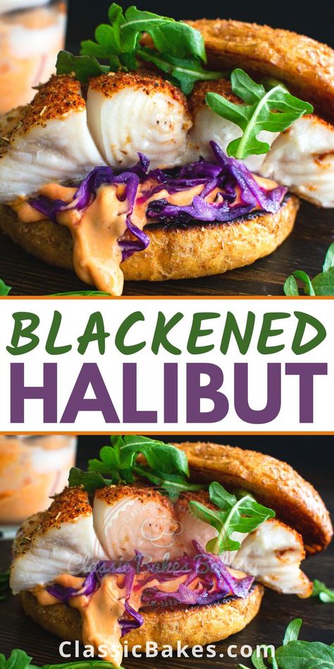 Blackened Halibut, Best Halibut Recipes, Halibut Recipes Baked, Halibut Recipe, On A Bun, Grilled Halibut, Halibut Recipes, Blackened Salmon, Shredded Cabbage