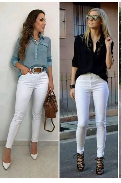 Jean Party Outfits, Outfits 40s, White Shoes Outfit, Outfits Con Jeans, Clothes For Women Over 50, Look Jean, White Jeans Outfit, Pants Women Fashion, Cute Comfy Outfits