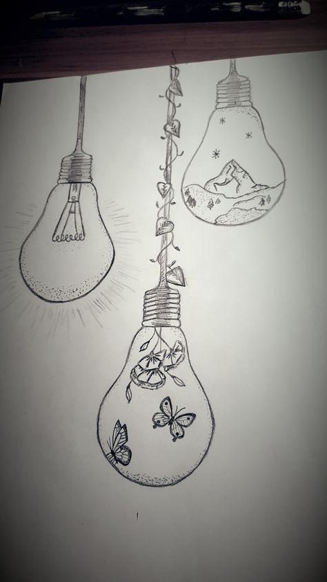 Drawing Ideas Light Bulb, Lightbulb Art Drawing, Light Bulb Drawing Simple, Light Bulb Drawing Creative, Surealisme Art Easy, Surealisme Art Simple, Light Bulb Art Drawing, Cool Art Reference, Art Reference Drawing