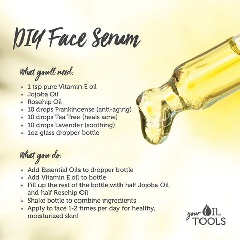 Face Serum Recipe, Serum Recipe, Diy Serum, Essential Oils For Face, Natural Spa, Diy Skin Care Recipes, Diy Facial, Essential Oils For Skin, Aging Face