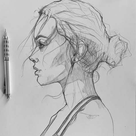 ©️ Art Iusupov (@art_iusupov on IG). Side Face Sketch Female, Female Profile Drawing, Woman Looking Up Drawing, Woman Side Profile Drawing, Female Face Sketch, Sketch Faces, Profile Sketch, Profile Drawing, Human Figure Sketches