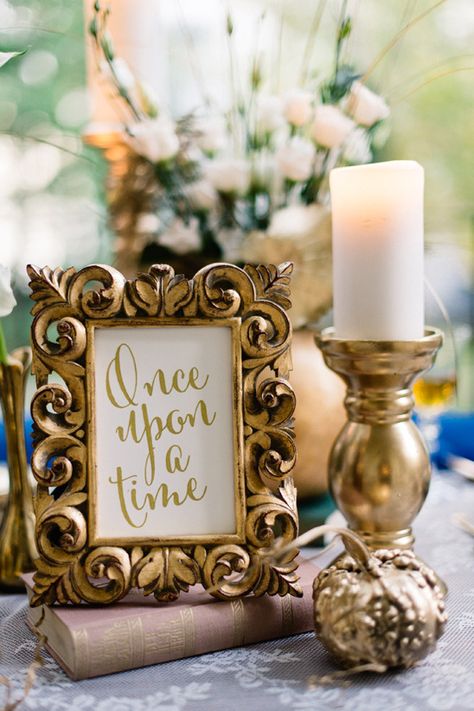 Because aren't all fairy tales gilded in gold? #fairytalewedding #weddingideas #weddingstyle Cinderella Wedding Theme, Themed Wedding Decorations, Cinderella Theme, Prom Themes, Disney Bridal Showers, Tema Disney, Prom Theme, Cinderella Wedding, Fairy Tale Wedding