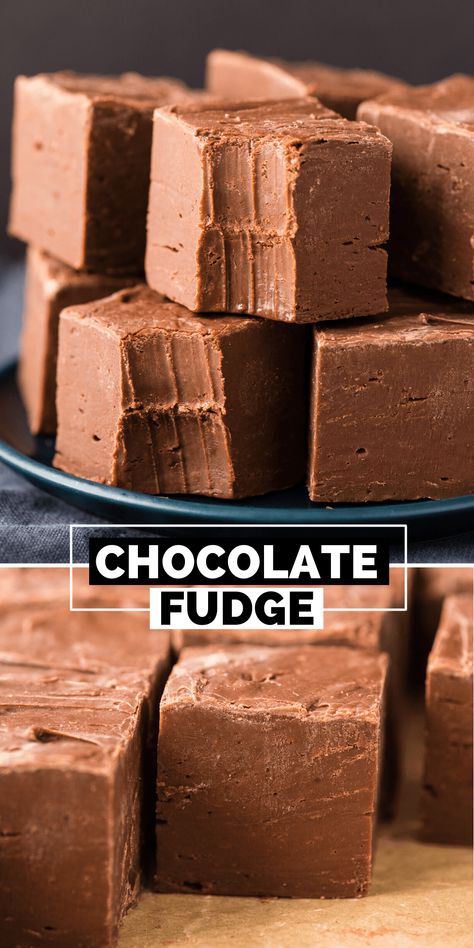 No more short, stumpy chocolate fudge. This easy fudge recipe looks store-bought because it’s super tall and thick, but tastes so much better because it’s homemade. Plus, this foolproof recipe is made in the microwave. It doesn’t get easier than this! Fudge Using Frosting, Easy Christmas Fudge, Microwave Chocolate Fudge, Easy Fudge Recipe, Chocolate Walnut Fudge, Chocolate Fudge Recipe, Mouthwatering Desserts, Easy Chocolate Fudge, Easy Fudge