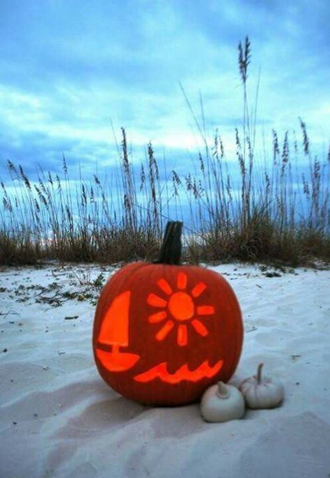 Sailboat Pumpkin Carving, Beachy Pumpkin Carving, Beach Pumpkin Carving, Ocean Pumpkin Carving, Beachy Halloween, Coastal Autumn, Halloween Beach, Beach Halloween, Halloween Pumpkin Carving Ideas