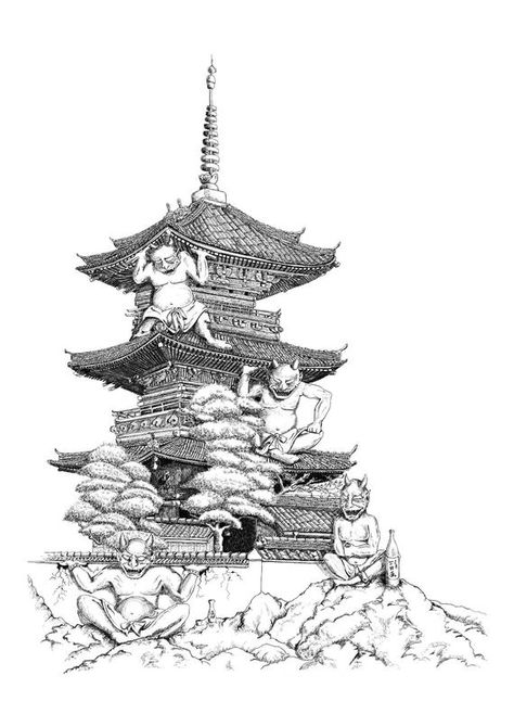 Tower Tattoo, Asia Architecture, Japanese Pagoda, Devils Tower, Japanese Tattoo Art, Tattoos Designs, Japanese Tattoo, East Asia, Tattoo Art