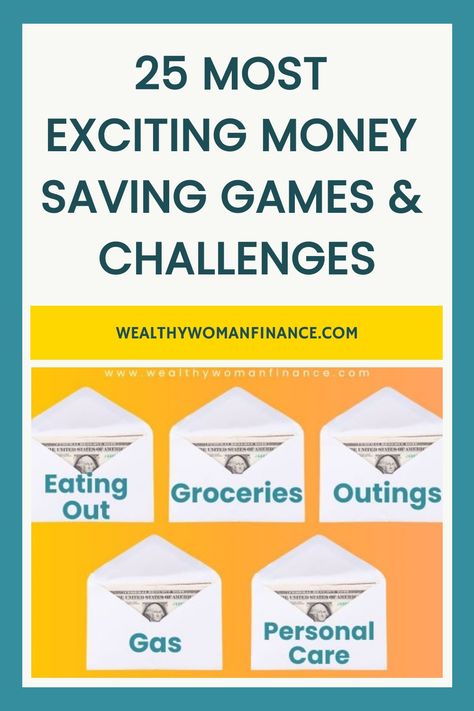 25 Most Exciting Money Saving Games & Challenges – envelopes labeled Eating Out, Groceries, Outings, Gas, Personal Care each containing money. Money Saving Games, Money Games For Kids, Saving Challenges, Let The Games Begin, Fun Money, Games For Adults, Kindergarten Games, Printables Free Kids, Money Games