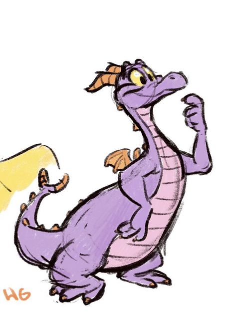 Disney Sketchbook Ideas, Figment Disney Art, Figment Tattoo, Cartoon Dragon Drawing, Figment The Dragon, Disney Figment, Figment Disney, Disney Sleeve Tattoos, Disney Sleeve