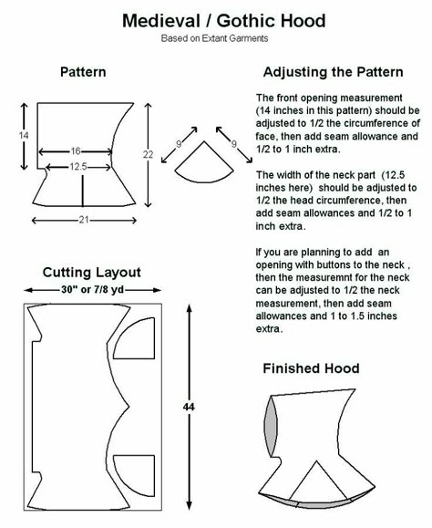 Medieval Hood Pattern, Hooded Cape Pattern, Medieval Hood, Sca Garb, Medieval Garb, Hood Pattern, Medieval Clothes, Cape Pattern, Medieval Gothic