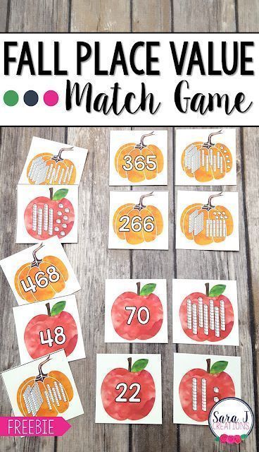 Grab your free Fall Place Value Match Game. This makes the perfect math activity for first, second or third grade. Fall Math Activities, Teaching Place Values, Number Posters, Math Place Value, Comparing Numbers, Fall Math, Numbers Kindergarten, Math Intervention, Halloween Math