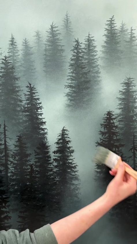 Find 'Misty forest' on TikTok | TikTok Search Misty Woods Painting, Forest Painting Acrylic Easy, Misty Forest Painting, Misty Pine Forest, Landscape Art Ideas, Misty Trees, Art Ideas Watercolor, Misty Woods, Illustration Moodboard