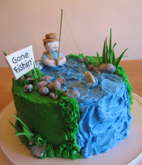 Gone Fishing Cake, Fisherman Cake, Fish Cake Birthday, Fishing Cake, Fathers Day Cake, 6 Cake, Gateaux Cake, Fishing Birthday, Cakes For Men